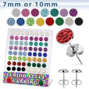 brerfr1 316l steel earring with assorted colored ferido crystal