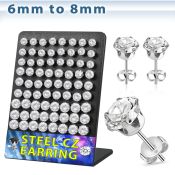 brescz display 36 pares piercings oreja acero inoxidable zirconia redondas claras 6mm 8mm mayorista