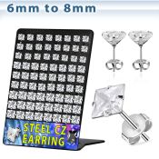 bresqz display 36 pares piercings oreja acero inoxidable zirconia cuadradas claras 6mm 8mm venta