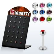 brlbc3 display expositor 24 labrets acero 316l bolas joya bisel 3mm 8mm venta