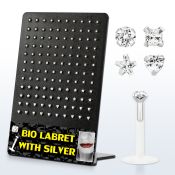 brlbi12 display 12 labrets bio flexibles transparentes zirconita formas redondas cuadradas corazon estrella 8mm distribuidor mayorista