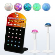 brlbi45 pequeno display 20 labrets bio flexibles transparentes plateada presion opalo 2 5mm mayorista