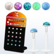 brlbi46 pequeno display 20 labrets bio flexibles transparentes plateada presion opalo 3mm al por mayor