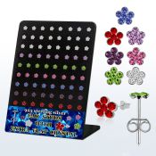 brm228s display 36 pares piercings oreja plata esterlina flor cristal distribuidor mayorista
