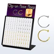 brmcln1 display 96 piercings nariz falsos clip acero 316l brillo espejo anodizado dorado diametro 8mm 10mm al por mayor