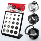 brpg146a display 20 dilataciones tunel tornillo acero anodizado negro brillo espejo logo arana 8mm 16mm distribuidor mayorista