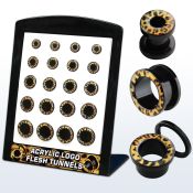 brpg97 board of black acrylic screwfit flesh tunnel w leopard
