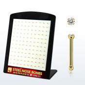 brs124 display unidades piercing nariz acero chapado pvd dorado hueso cz redonda color claro