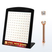 brs129 display unidades piercing nariz hueso acero chapado pvd oro rosa cz redonda color claro
