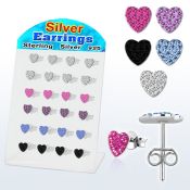 brsfd7 silver earrings heart design with ferido glued crystal
