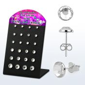 brsvfbc display acrilico 12 pares piercings oreja plata esterlina 925 cristal claro extra plano 2 5 6mm distribuidor mayorista