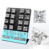 brszq12 display 8 pares piercings oreja plata esterlina grandes zirconia cuadradas claras 12mm distribuidor