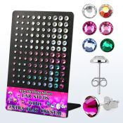 brvfbm display acrilico 60 pares piercings oreja plata esterlina 925 cristal extra plano 2 5 6mm al por mayor