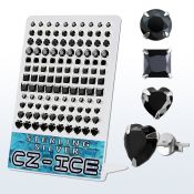 brzshb display 60 pares piercings oreja plata 925 zirconia negras 5mm 8mm formas variadas venta
