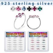 bxnhmx1 silver seamless nose ring 22g four crystals 18pcs