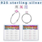 bxnhmx4 silver seamless nose ring 22g square color cz 18pcs