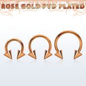 cbettcn4 rose gold pvd plated steel circular barbell w 4mm cones