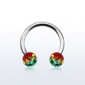 cbfr5r 316l steel circular barbell w rasta stripes crystal ball