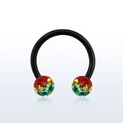 cbtfr5r anodized 316l circular barbell w rasta stripes crystal