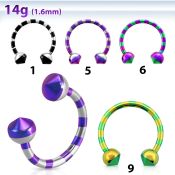 cbtl14 zebra striped pvd 316l steel barbell w half ball