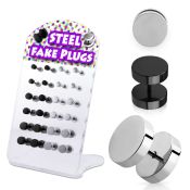 dacb155 display 24 plugs falsos acero 316l anodizado negro brillo espejo anillo goma 3mm 5mm al por mayor