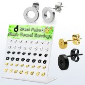 dacb202 display 24 pares dilataciones tunel oreja falsas acero quirurgico 316l pvd acero negro dorado 6mm 8mm distribuidor mayorista