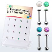 dacb223 display 16 barbell tragus acero quirurgico 3mm opalo bola 3mm venta