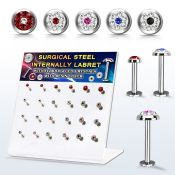 dacb226 steel internall labret w multi crystals dot flat top