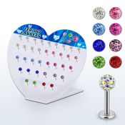dacb66 display acrilico corazon 36 labrets acero quirurgico bola multi cristal ferido 3mm 8mm venta