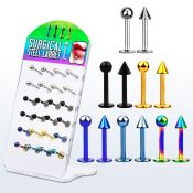 dacb75 pequeno display 24 labrets acero quirurgico anodizado bolas conos 3mm 8mm distribuidor