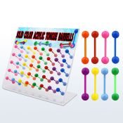 dacb99 display 40 barbells lengua acrilico flexible bolas 6mm colores acrilicos solidos 16mm mayorista