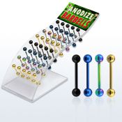 dbbt display 40 barbell lengua acero quirurgico anodizado bolas 6mm 16mm venta