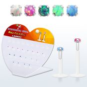 dbilpo15 display acrilico corazon 27 labrets bio flexibles transparentes plateada presion opalo 1 5mm al por mayor