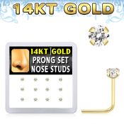 dgns6 14k gold nose studs 2mm clear cz prong 12pcs