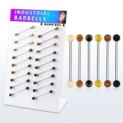 dind26 display 18 barbell industrial organico barra acero 316l bolas madera 5mm areng cocodrilo jaca sawo teca sono distribuidor