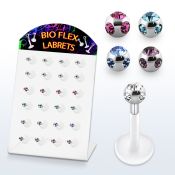 dlbica display 24 labret bio flexible transparente bolas multi joya 3mm mayorista