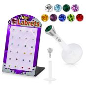 dljy2 clear bioflex labret w push in 2 5mm flat crystal head