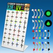 dmey3 display 40 bananas ceja acero quirurgico bolas conos acrilico uv brillan oscuridad 3mm 8mm mayorista