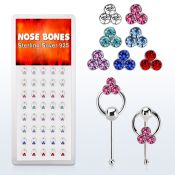 dnbrm4 caja display 40 piercing nariz hueso plata 0 6mm cristal triples redondos aro distribuidor mayorista