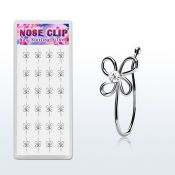dncl2c caja display 24 piercings nariz clip plata 925 flor alambre 4 petalos cristal centro venta