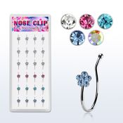 dncl9 caja display 24 piercings nariz clip plata 925 flor cristal mayorista