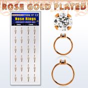 dnsm178 box 24 rose gold plated silver nose ring w 2.5mm cz top 