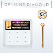 drnb15 caja display 9 piercing nariz hueso oro rosa 14 kts 0 6mm diamantes autenticos redondos 1 5mm distribuidor mayorista