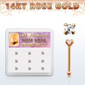 drnb19 caja display 9 piercing nariz hueso oro rosa 14 kts 0 6mm zirconia claras cuadradas 2mm venta
