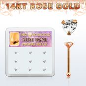 drnb3 caja display 9 piercing nariz hueso oro rosa 14 kts 0 6mm zirconia corazon 3mm mayorista