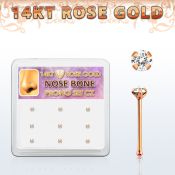 drnb7 caja display 9 piercing nariz hueso oro rosa 14 kts 0 6mm zirconia redondas claras 1 5mm venta