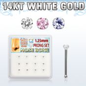 dwnb23 caja 12 piercings nariz hueso oro blanco 14 kts 0 6mm zirconia redondas colores 1 25mm mayorista
