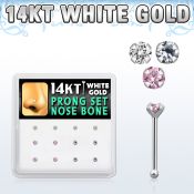 dwnb7 caja display 12 piercing nariz hueso oro blanco 14 kts 0 6mm zirconia redonda 1 5mm mayorista