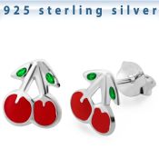 ech piercing oreja plata esterlina 925 esmalte cereza 1 par venta por mayor