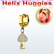 ehg764 pendiente huggie helix acero inoxidable pvd dorado colgante seta cristal oro distribuidor mayorista
